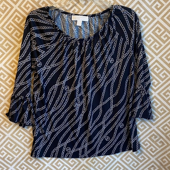 Michael Kors Tops - Michael Kors Navy Chain Pattern Blouse